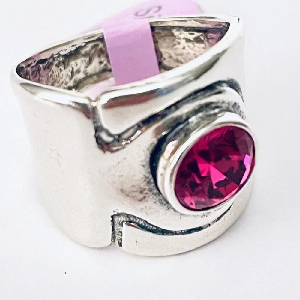 NWT Gorgeous Sz 9 Made in Israel .925 Sterling Silver Thick Pink Big Stone Ring